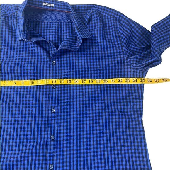 Bugatchi XL long sleeve shirt blue / black checkered with a swirl design - Picture 4 of 8
